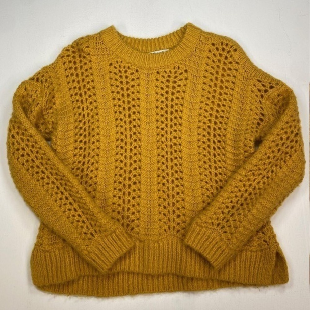 Madewell Yellow Alpaca Wool Blend Open Stitch Windemere Pointelle Sweater Small